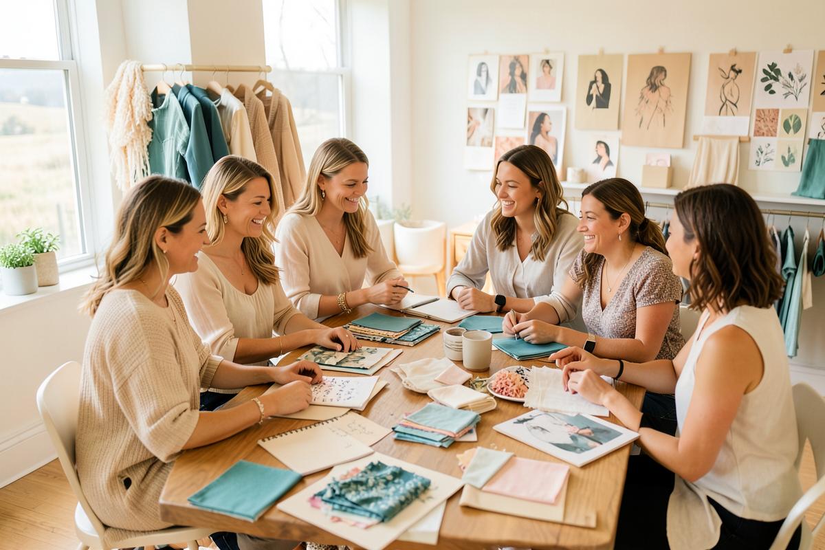 Style workshop with participants, mood boards and swatches